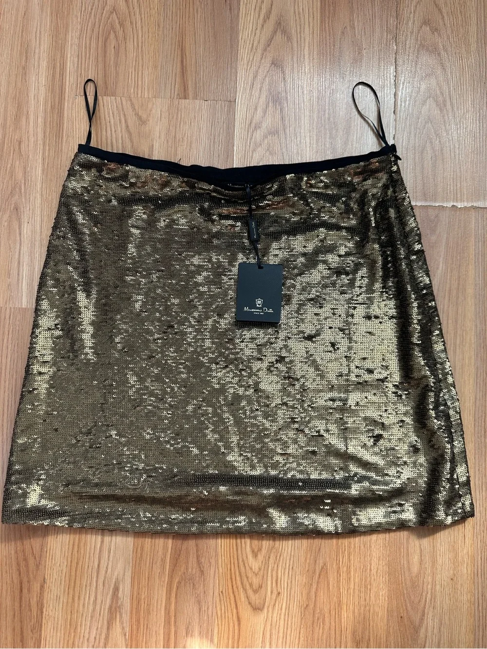 Massimo Dutti Metallic Gold Sequin Mini Skirt M NWT